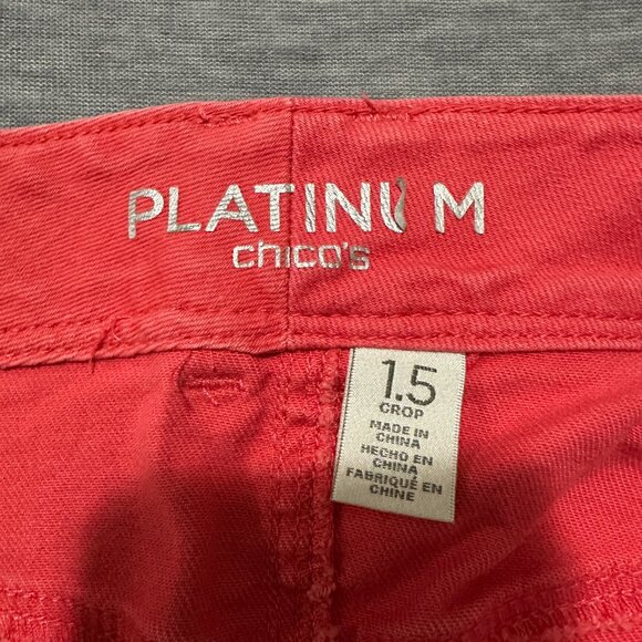 Chico's Jeans Womens Size 1.5 (32x24) Crop Platinum Coral Red Stretch pants - Picture 3 of 16